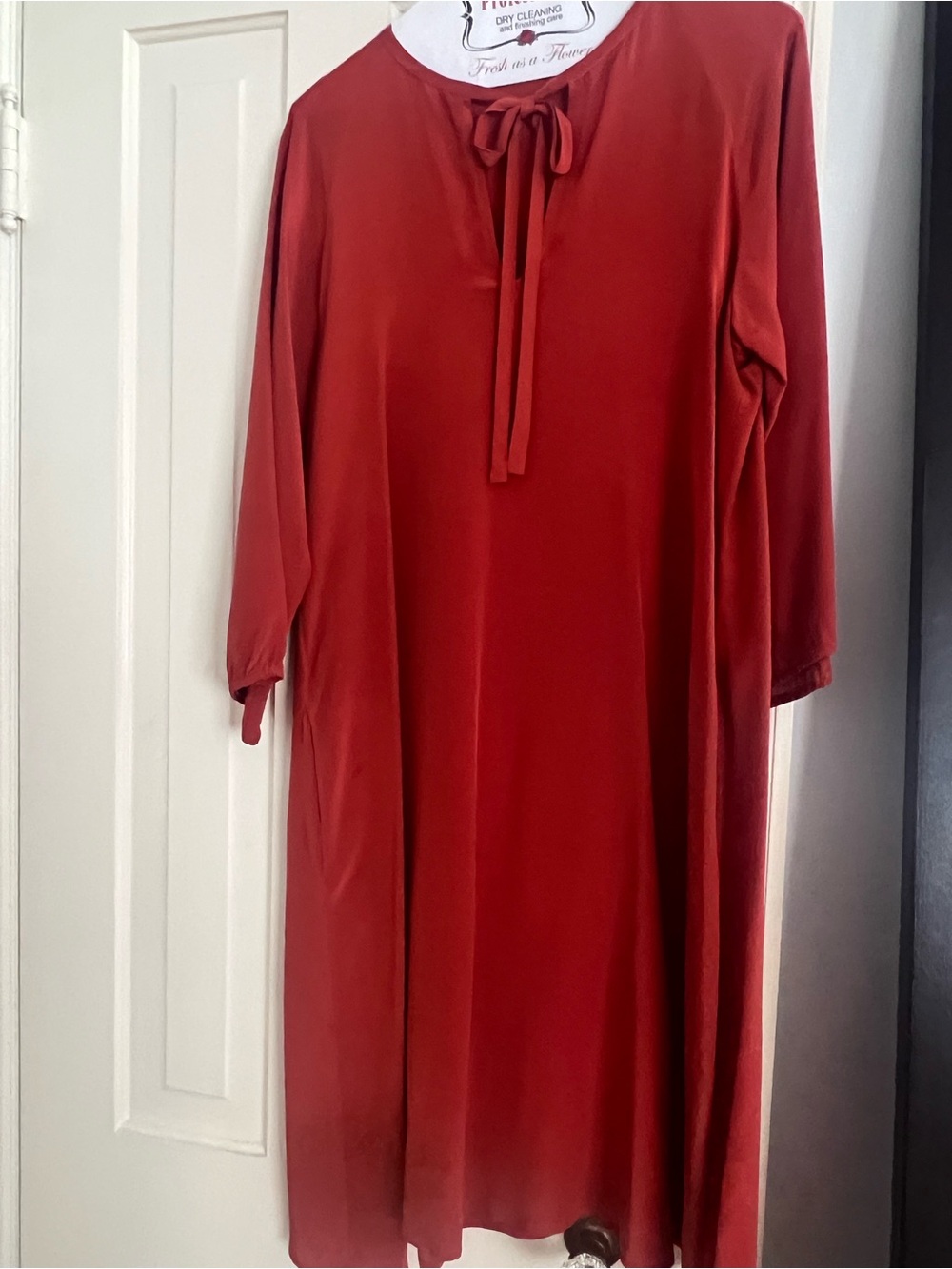 Tucker Long-Sleeve Tie-Neck Red Dress
